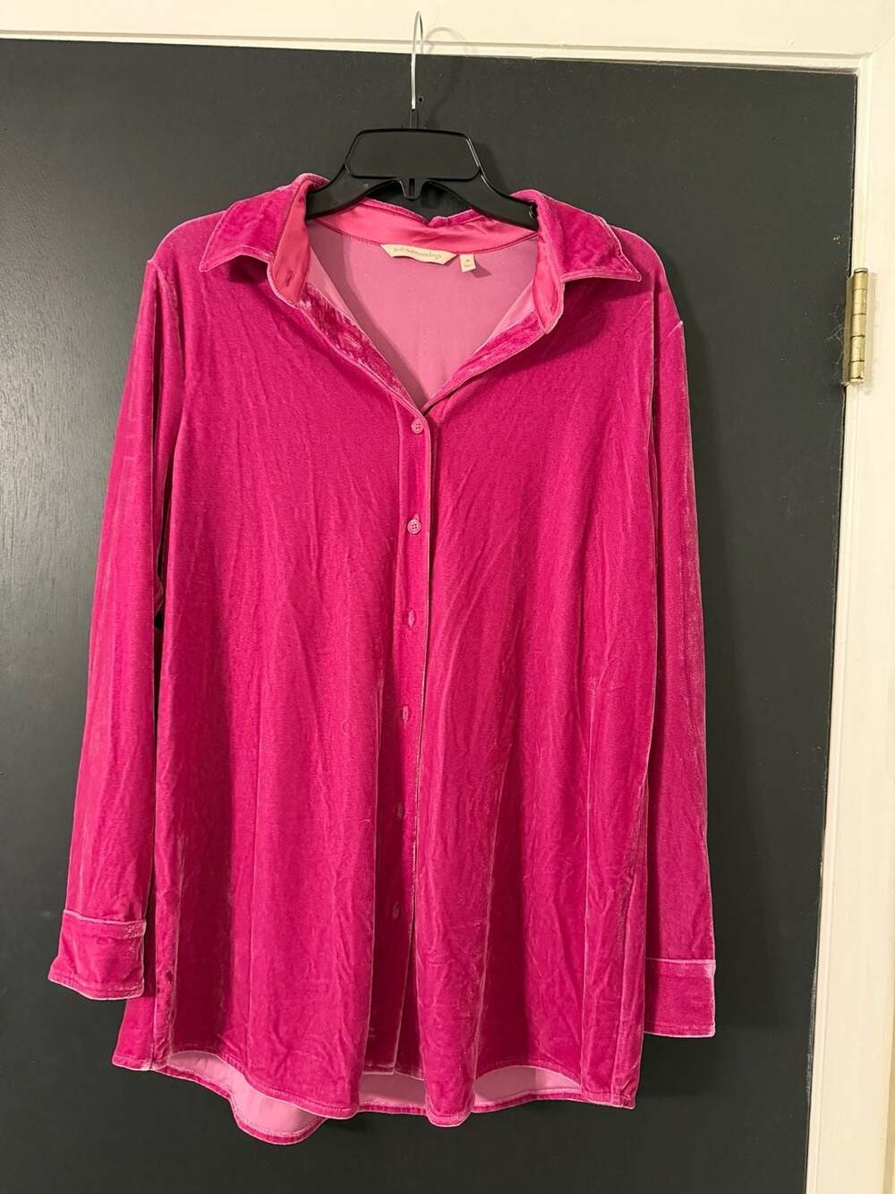 Soft Surroundings Pink Velour Long Sleeve Button Up Shirt Women's Size M